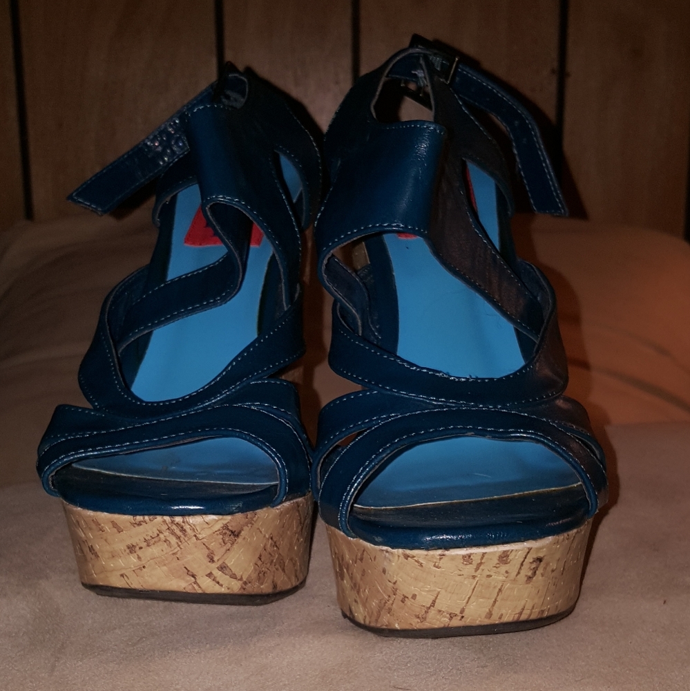 Blue Wedge Sandals Size 8